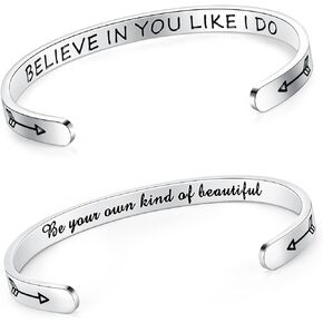 SAM & LORI Set of 2 Bracelets for Women Teens Engraved Believe in You Like I Do and Be Your Own Kind of Beautiful