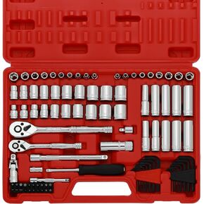 CASOMAN 1/4-Inch & 3/8-Inch Drive, SAE and Metric Socket Set, Standard and Deep Sizes, with Ratchet, Extension Bars and Universal Joint, 94-Pieces 1/4" Drive and 3/8" Dr. Socket Super Set
