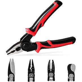 5 IN 1 Multifunctional Plier Set with 5 Interchangeable Tool Heads - Wire Stripper, Crimping Plier, Cable Cutter, Electrician Scissors, Linesman Plier - 8 Inch Pliers Kit with Storage Case