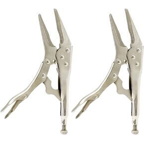 QWORK 2 Pack Original Locking Pliers Long Nose, 9" Long Nose Pliers, Curved Jaw Pliers, 2-3/4" Maximum Opening Locking Pliers Set