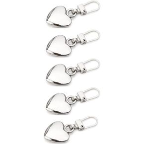 5Pcs Silver Heart Shape Zipper Pull Pieces Detachable Cute Creative Zippers Replacement Repair Kits for Coats Jackets Pants Luggage Sewing Notions and Supplies Zipper Pull Charms