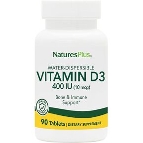 NaturesPlus Vitamin D3 (Cholecalciferol) - 400 iu, 90 Vegetarian Tablets - Bone Health, Heart Health & Immune System Support, Water Soluble for Maximum Absorption - Gluten-Free - 90 Servings