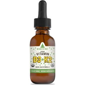 RawGuru Organic Vitamin D3 + K2 Tincture - High Absorption VIT D+K, Immune System & Antioxidant Support - 30 ml. - Vegan Drops