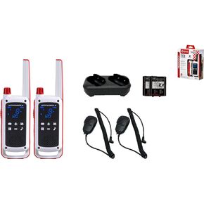 Motorola Solutions Talkabout Portable Red Cross FRS T478 Two Way Radio 2 Pack Walkie Talkies White/Red 22 Channels 2 Remote Speaker Mics Dual Chargers Emergency Preparedness
