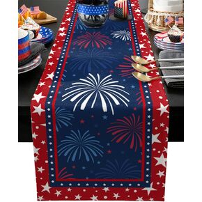 4th of July Table Runner Patriotic Stars Firework Table Runners for Dining Room Blue Red Dinner Runner Independence Day Memorial Day Kitchen Decor 13" x 36"