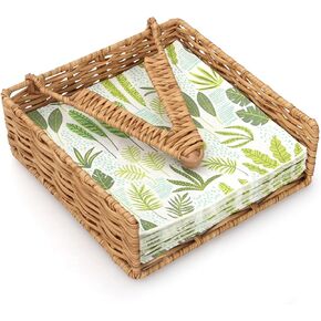 Weighted Napkin Holder Rattan Napkin Holders for Kitchen Cocktail Napkin Holder Farmhouse Flat Napkin Holder for Table Bathroom Wicker Basket Tray Woven Guest Towel Holder with Weighted Arm