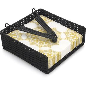 Weighted Napkin Holder Rattan Napkin Holders for Kitchen Cocktail Napkin Holder Farmhouse Flat Napkin Holder for Table Bathroom Wicker Basket Tray Woven Guest Towel Holder with Weighted Arm