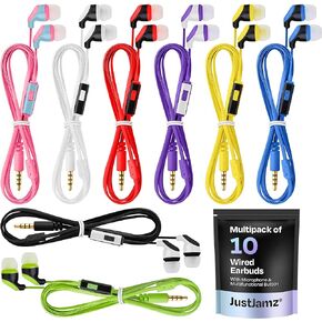 10x Multipack | Earbuds with Microphone, for Schools, Classroom, Libraries, Museums, etc., Wired in-Ear Earphones with Mic for Kids, Teenagers & Adults, Affordable Bulk Headphones