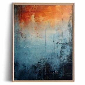 Blue Abstract Wall Art Decor - Dark Blue Orange - Mid Century Modern Poster Prints for Room Decor - 11x14 Pictures Wall Decor - Minimalist Contemporary Oil Painting - Aesthetic Moody Muted Textured