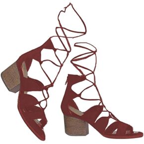 J. Adams Low Wood Heel Lace Up Sandal - Trendy Gladiator Tie Up Shoe - Sexy Suede Chunky Heel - Melly
