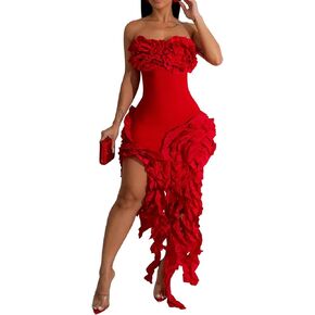 LKOUS Womens Wedding Dresses for Bride 2024, Irregularly Tube Club Party Dress
