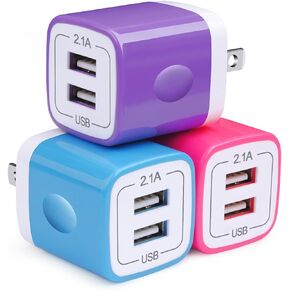 USB Wall Charger,Charger Adapter Charger Block,Double Wall Charger Plug 3Pack 2.1A Dual Port Cube USB Power Adapter Compatible for iPhone 15/14/13/12/8/7/6 Plus/X,iPad,Samsung Galaxy S23 S5 S6 S7 Edge