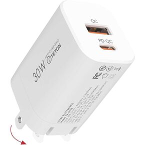 30W USB-C Fast Charger Adapter,(Foldable) TETON ELECTRONICS PD Wall Charger block PD QC 3.0 PPS Dual Port Type C Charger for iPhone15/14/13,Samsung S21/S22,Note 20,Pixel 7/8 pro,MacBook,iPad, AirPods.