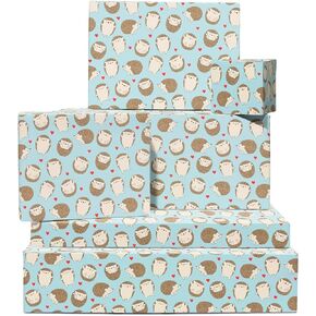 CENTRAL 23 - Wrapping Paper for Kids - Boys - Girls - Blue GiftWrap - Hedgehog and Hearts - Birthday Wrapping Paper - Recyclable
