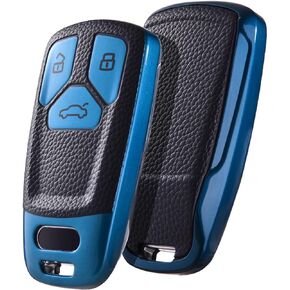 ELOHEI for Audi Key Fob Cover, Premium Soft TPU 360 Degree Full Protection Key Case Accessories Compatible with Audi A4 Q7 Q5 TT A3 A6 SQ5 R8 S5 Smart Key(Color Fiber Black)