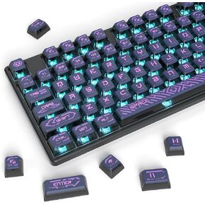 ASA Profile Pudding Keycaps, PBT Key Caps Dye-Sub Punk Style Custom Keycap Set with Translucent Layer for Cherry Gateron MX Switches Mechanical Keyboard (Purple Punk)
