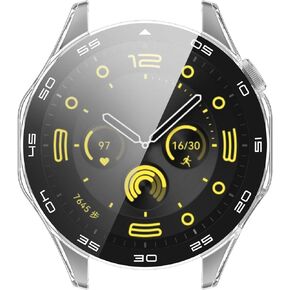 FitTurn Compatible with Huawei Watch GT4 46mm Screen Protector Case, Replacement Color PC Bumper with Tempered Glass Built-in Scale Full Screen Protector Cover Film Accessories (Black)