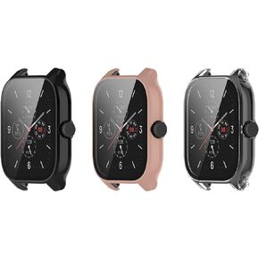FitTurn Screen Protector Case Compatible with Amazfit GTS 4 watch,Shockproof Cover Slim Guard Thin Bumper Shell Protector Built-in tempered film design(Not for Amazfit GTS 4 mini) (Black,Pink,Clear)