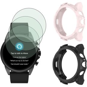 واقي شاشة للساعة (3 + 2 حزمة) متوافق مع Fossil Gen 6 مقاس 44 مم، طبقة من الزجاج المقوى مضادة للخدش، تغطية كاملة عالية الوضوح وغطاء حماية ناعم من مادة TPU in Kuwait