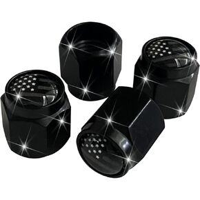 American Flag Tire Valve Stem Caps Cover, 4 Pcs Metal Black Air Valve Cap, Aluminum Car Wheel Stem Caps, Universal Stem Covers for Cars, Trucks, Bikes, Motorcycles, Bicycles, Corrosion Resistant