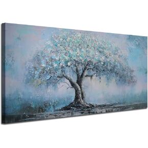 Enartly Landscape Canvas Wall Art Farmhouse Cows Barn Painting Rustic Picture White Flowers Nature Artwork Textured Large Framed for Home Office Living Room Bedroom Bathroom Wall Decor, 40"x20"