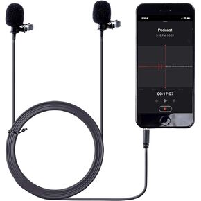 Movo PM20 Dual Lavalier Microphone - Lapel Microphone Compatible with Apple iPhone, iPad, iPod Touch, Android and Windows Smartphones - Perfect Interview Microphone