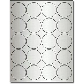 Silver Foil 2" Round Labels for Laser Printers - 10 Sheets / 200 Labels