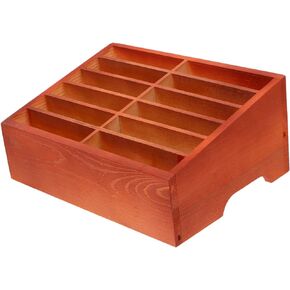 12 Mobile Phone Storage Box Wooden Phone Holder Office Desk Wood Storage Cabinet Headphone Organizer Classroom Phone Rack for Classroom Coffee Cell Phone Student Grid