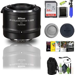Nikon - AF-S Teleconverter TC-20E III 2X Extender Lens (2189) + 64GB Memory Card + Card Reader + Corel Photo Software + Flex Tripod + Memory Wallet + Cap Keeper + Cleaning Kit