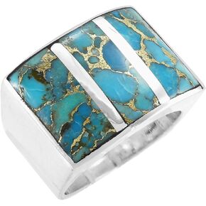 Turquoise Ring Sterling Silver 925 for Men Genuine Gemstones Size 9 to 13