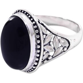 NOVICA Artisan Handmade Onyx Ring Silver from Indonesia Sterling Black Single Stone Birthstone 'Black Bamboo'