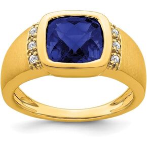 Diamond2Deal 14k Yellow Gold Created Gemstone and Diamond Mens Ring Size 10