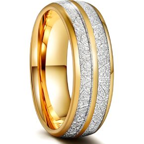 Greenpod 8mm الفولاذ المقاوم للصدأ خواتم للرجال 24K الذهب نيزك مكعب زركونيا البطانة مصقولة القبة الزفاف الفرقة الراحة تناسب حجم 7-15 in Kuwait