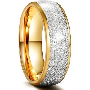 Greenpod 8mm Stainless Steel Rings for Men 24K Gold Meteorite Cubic Zirconia Inlay Domed Polished Wedding Band Comfort Fit Size 7-15
