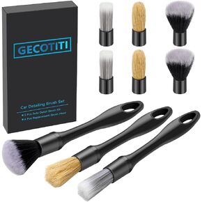 9 Pcs Car Detailing Brush Set No Scratch for Clean Interior or Exterior, Dashboard, Air Vent, Leather Seats, Emblems, Tires, Engine Bay (6 PCS Replacement Brush Head)