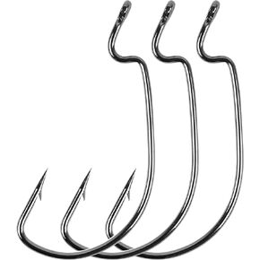 Worm Hooks for Bass Fishing,50 Count Per Pack 3X Fishing Worm Hooks High Carbon Steek Extra Strengrh Bait Jig Fishing Hook for Soft Worm Lure #1-5/0