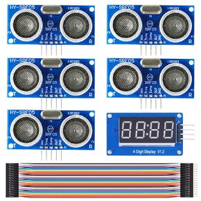 5Pack HY-SR05 Ultrasonic Module 5V 5Pin Distance Detection Sensor for Arduino with TM1637 LED Display Module, Dupont Cable in Kuwait