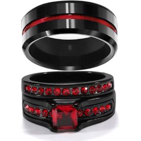 Couple Rings His Her Wedding Ring Sets Matching Rings Purple CZ Black Rings Titanium Men Ring