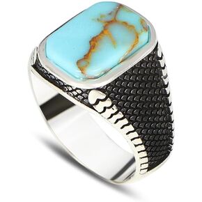 BayVog 925 خاتم الفضة الاسترليني للرجال مع حجر الفيروز، خاتم فضي عتيق للرجال، خواتم الأحجار الكريمة للرجال، خاتم رجالي هدية لصديقك in Kuwait