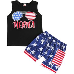 ملابس أطفال أولادي من Noubeau في الرابع من يوليو، قطع علوية تحمل العلم الأمريكي، تي شيرت وطني، تي شيرت، شورت برباط على شكل نجمة، in Kuwait