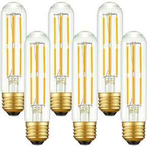 5 Inch T10 LED Bulb,6W Tubular Light Bulb Equivalent E26 led Bulb 60 watt dimmable,Warm White 2700K,600lm,CRI85+,AC120V,Edison Style,Clear Glass,Flicker Free,Pack of 6