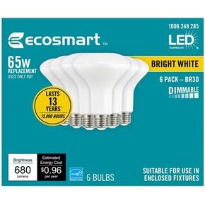 EcoSmart BR30 65W Equivalent Dimmable LED Light Bulbs Bright White (6-Pack)