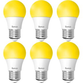 Sunco LED Bug Light Bulbs Outdoor A15 Yellow Bug Repellent Porch Light 8W Dimmable 2000K Amber Glow, E26 Medium Base, Instant On, Flicker Free, UL Listed 6 Pack