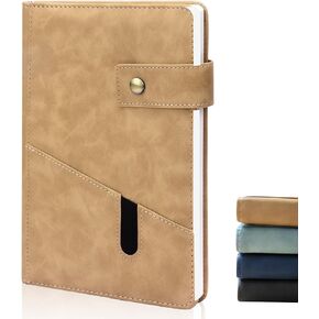 Hardcover A5 Leather Journal Notebook for Women Men, Front Pocket Journals for Writing, 100gsm 200 Pages Thick Lined Notebooks for Note Taking, Work, Business,Travel,Office, School, Daily Journal