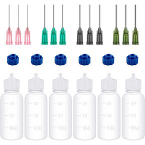 12PCS Glue Applicators Bottles,30ml Plastic Squeezable Dropper Bottles with Blunt Needle Tip 14ga 16ga 18ga 20ga for Glue Applications,Paint Quilling Craft and Oil Squeezable Dropper Bottles Crafting