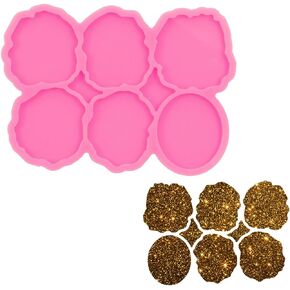 Irregular Circle 1.7 Inches 6-Cavity Silicone Molds for Phone Grip Geoda Socket DIY Epoxy Resin Casting Jewelry Making Badge Reel Mold
