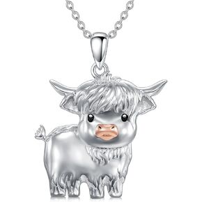 Highland Cow Necklace 925 Sterling Silver Highland Cow Jewelry Scotland Cute Cow Pendant Creative Gifts for Women Girls Mother
