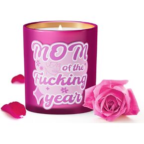 SALUBRITO Gifts for Mom from Daughter Son, Mother Day, Funny Scented Candle, Velvet Rose - Mother of The F*cking Year - Soy Wax Aromatherapy Candle, Birthday Jar Candle for Mother, 10oz
