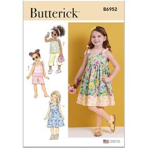 Butterick Children's Dresses, Tops, Shorts and Pants Sewing Pattern Kit, Design Code B6952, Sizes 3-4-5-6-7-8, Multicolor