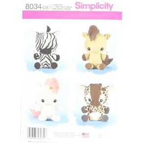Simplicity Patterns Animal Stuffies Size: Os (One Size), 8034